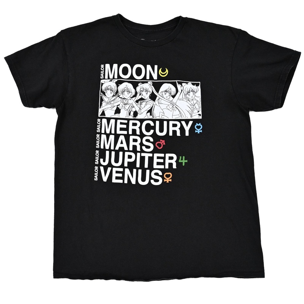 Sailor Moon T Shirt Medium Black Mercury Mars Jupiter Venus Tee Short Sleeve Top